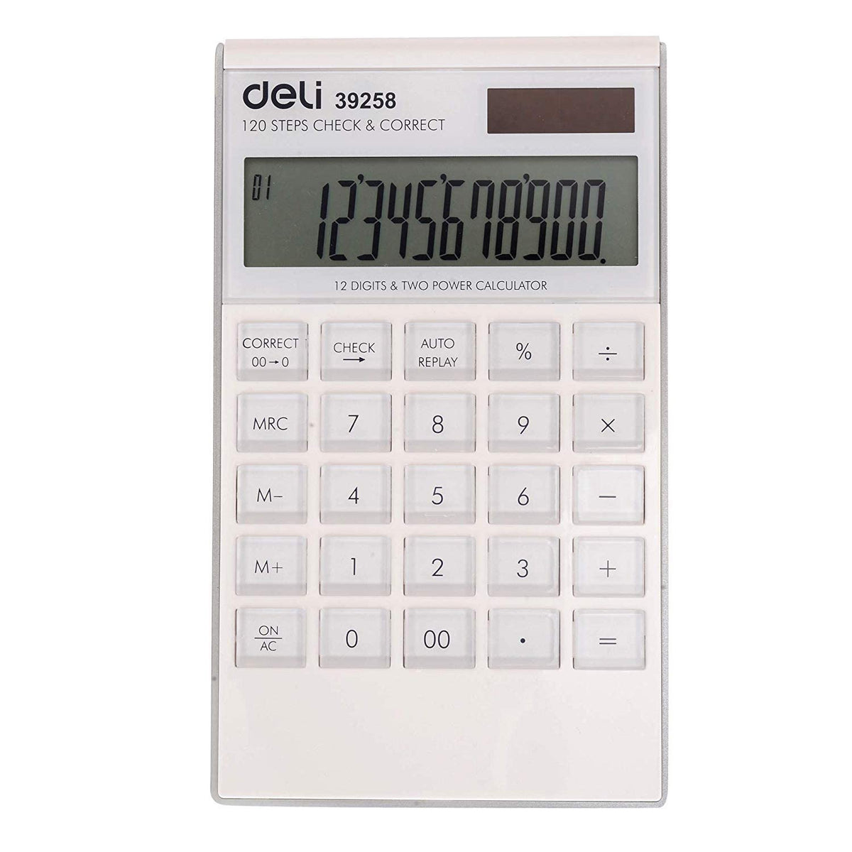 Deli E39258 Calculator, Desktop Calculator, 120 Step Check Calculator, White, Pack of 1